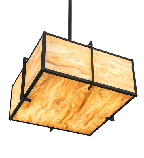 Meyda Lighting Martis 24"Sq 4-Light Textured Black Inverted Pendant Light With Travertine Idalight Shade