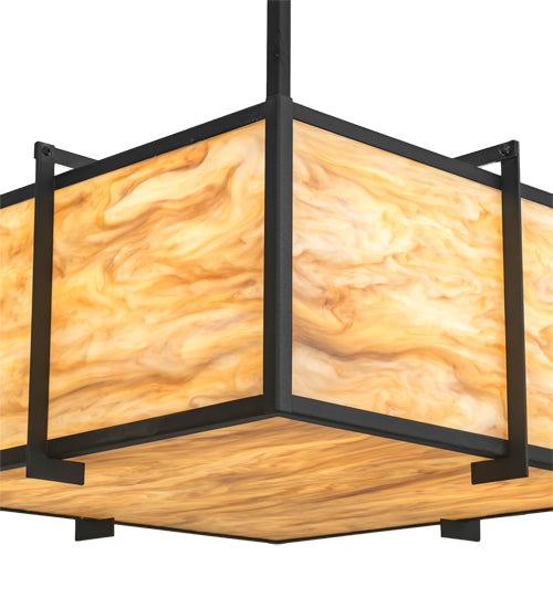 Meyda Lighting Martis 24"Sq 4-Light Textured Black Inverted Pendant Light With Travertine Idalight Shade