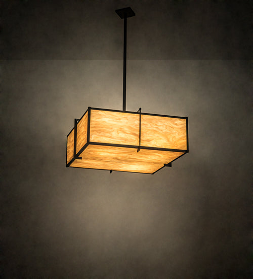 Meyda Lighting Martis 30"Sq 4-Light Textured Black Inverted Pendant Light With Travertine Idalight Shade