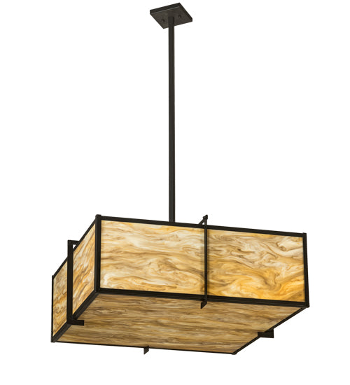 Meyda Lighting Martis 30"Sq 4-Light Textured Black Inverted Pendant Light With Travertine Idalight Shade