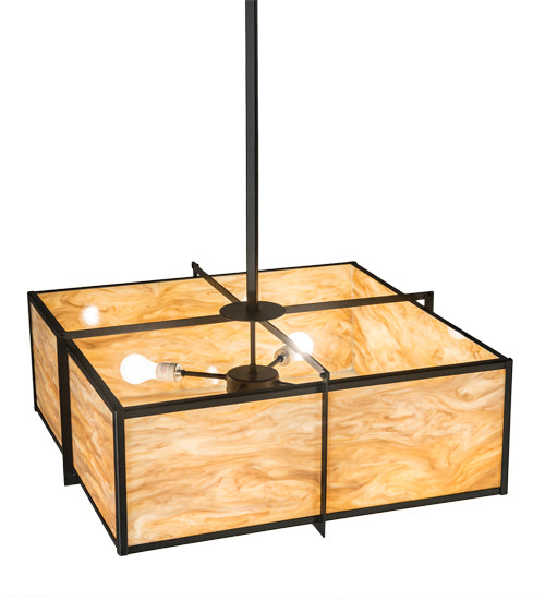 Meyda Lighting Martis 30"Sq 4-Light Textured Black Inverted Pendant Light With Travertine Idalight Shade