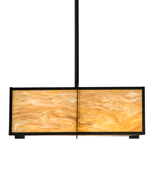 Meyda Lighting Martis 30"Sq 4-Light Textured Black Inverted Pendant Light With Travertine Idalight Shade
