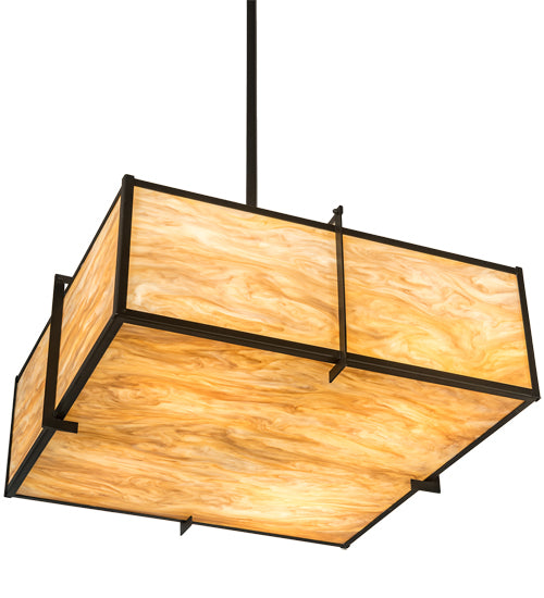 Meyda Lighting Martis 30"Sq 4-Light Textured Black Inverted Pendant Light With Travertine Idalight Shade