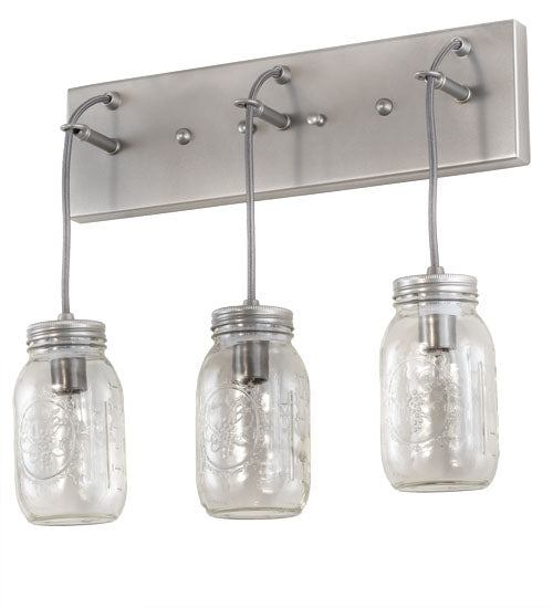 Meyda Lighting Mason Jar 18" 3-Light Nickel Vanity Light With Clear Jar Shade Glass