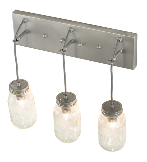 Meyda Lighting Mason Jar 18" 3-Light Nickel Vanity Light With Clear Jar Shade Glass