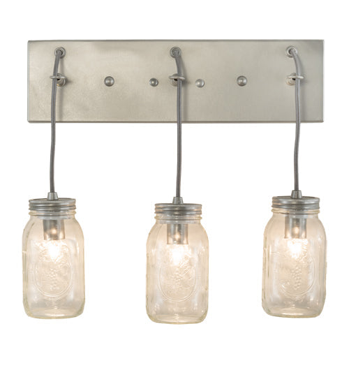 Meyda Lighting Mason Jar 18" 3-Light Nickel Vanity Light With Clear Jar Shade Glass