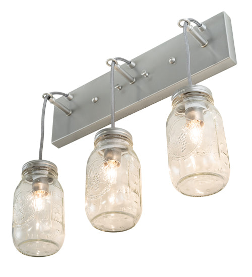 Meyda Lighting Mason Jar 18" 3-Light Nickel Vanity Light With Clear Jar Shade Glass