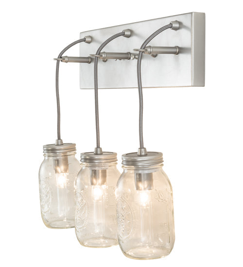 Meyda Lighting Mason Jar 18" 3-Light Nickel Vanity Light With Clear Jar Shade Glass