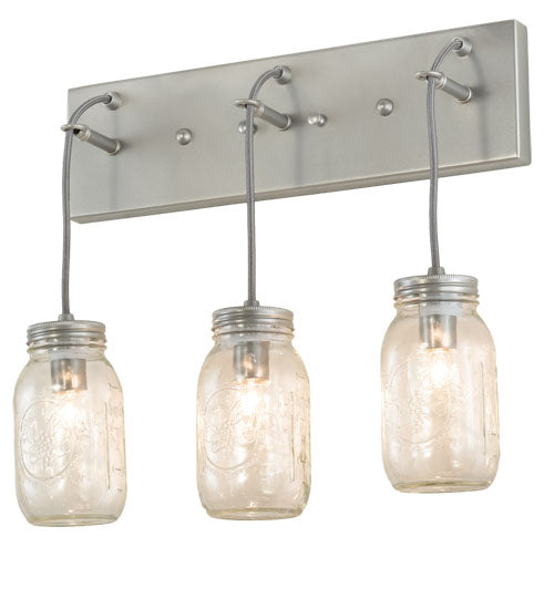 Meyda Lighting Mason Jar 18" 3-Light Nickel Vanity Light With Clear Jar Shade Glass