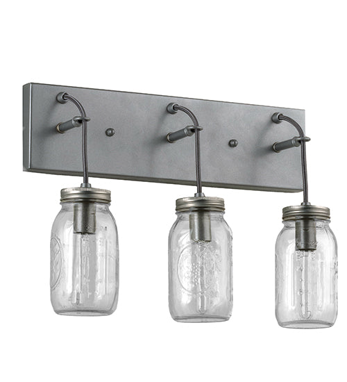 Meyda Lighting Mason Jar 18" 3-Light Sparkle Silver Vanity Light With Clear Shade Glass