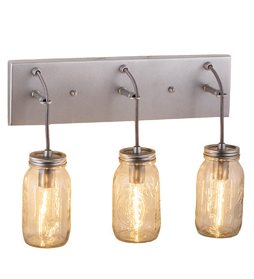 Meyda Lighting Mason Jar 18" 3-Light Sparkle Silver Vanity Light With Clear Shade Glass