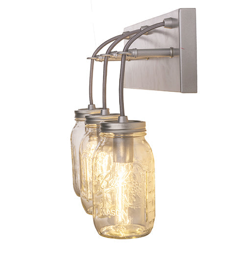 Meyda Lighting Mason Jar 18" 3-Light Sparkle Silver Vanity Light With Clear Shade Glass