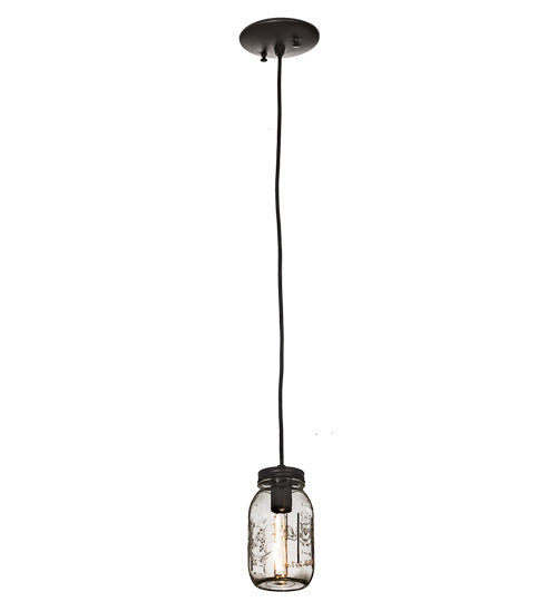 Meyda Lighting Mason Jar 4" Black Textured Mini Pendant Light With Clear Jar Shade Glass