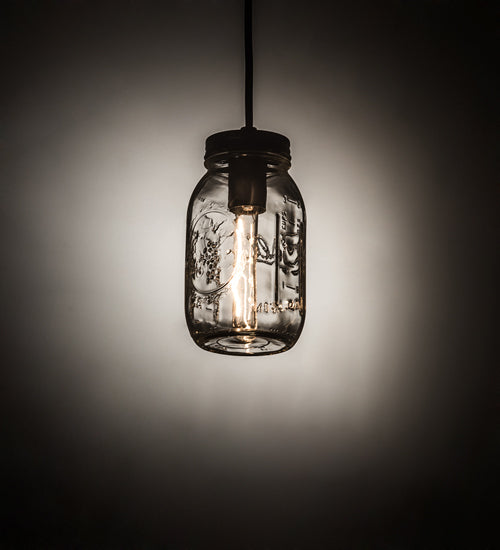 Meyda Lighting Mason Jar 4" Black Textured Mini Pendant Light With Clear Jar Shade Glass