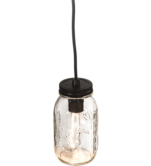 Meyda Lighting Mason Jar 4" Black Textured Mini Pendant Light With Clear Jar Shade Glass