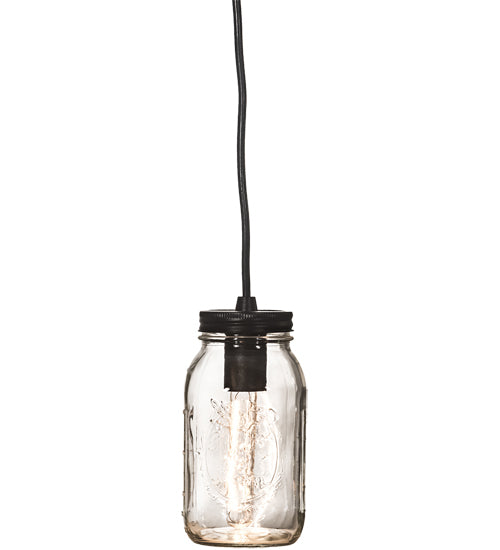 Meyda Lighting Mason Jar 4" Black Textured Mini Pendant Light With Clear Jar Shade Glass