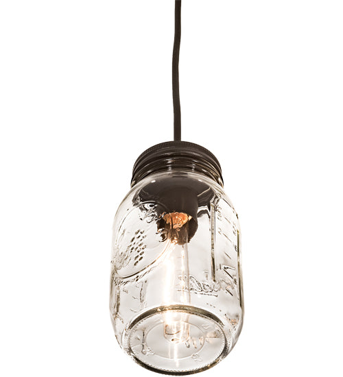 Meyda Lighting Mason Jar 4" Black Textured Mini Pendant Light With Clear Jar Shade Glass