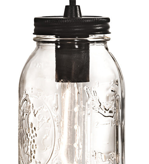 Meyda Lighting Mason Jar 4" Black Textured Mini Pendant Light With Clear Jar Shade Glass