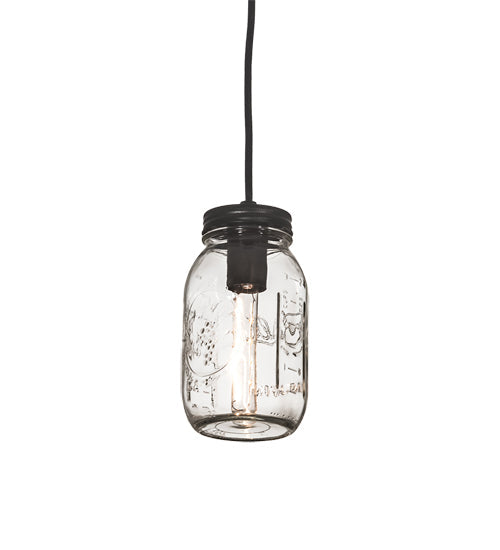 Meyda Lighting Mason Jar 4" Black Textured Mini Pendant Light With Clear Jar Shade Glass