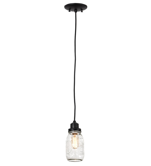 Meyda Lighting Mason Jar 4" Textured Black Mini Pendant Light With Clear Shade Glass