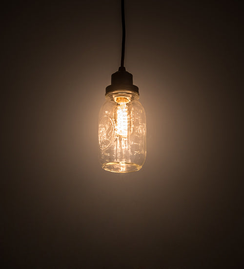 Meyda Lighting Mason Jar 4" Textured Black Mini Pendant Light With Clear Shade Glass