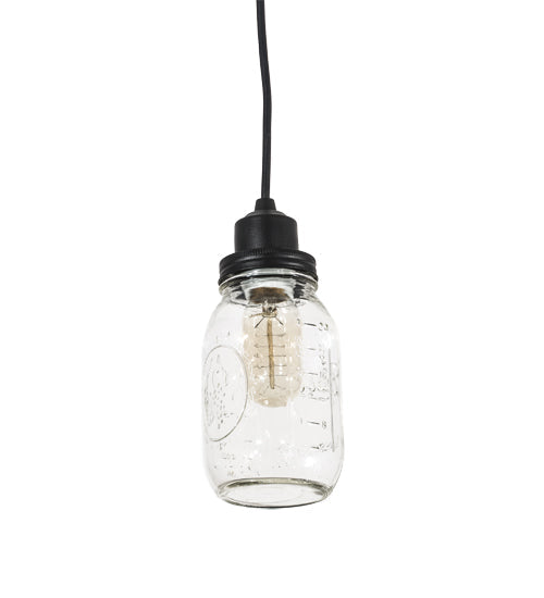 Meyda Lighting Mason Jar 4" Textured Black Mini Pendant Light With Clear Shade Glass