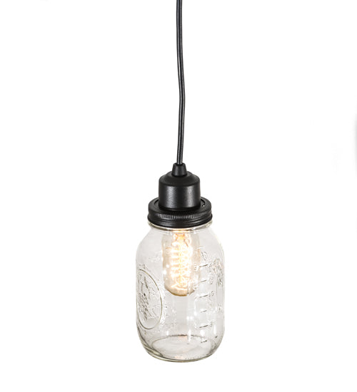 Meyda Lighting Mason Jar 4" Textured Black Mini Pendant Light With Clear Shade Glass