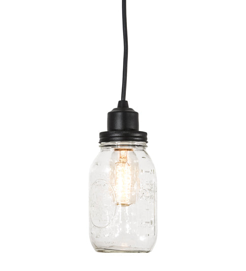 Meyda Lighting Mason Jar 4" Textured Black Mini Pendant Light With Clear Shade Glass