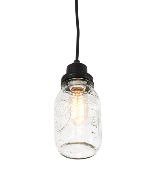 Meyda Lighting Mason Jar 4" Textured Black Mini Pendant Light With Clear Shade Glass
