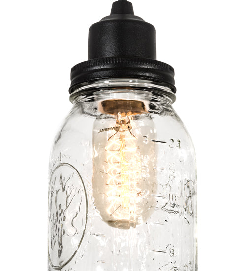 Meyda Lighting Mason Jar 4" Textured Black Mini Pendant Light With Clear Shade Glass