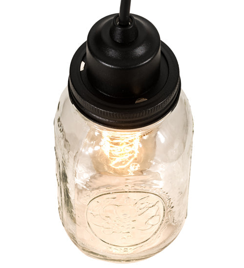 Meyda Lighting Mason Jar 4" Textured Black Mini Pendant Light With Clear Shade Glass