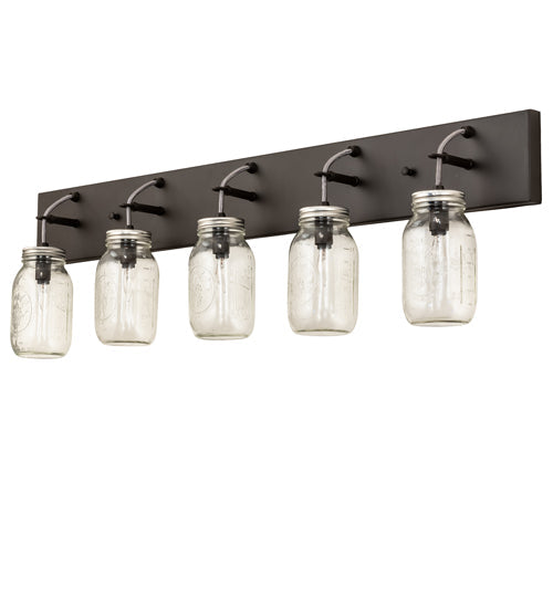 Meyda Lighting Mason Jar 40" 5-Light Oil Rubbed Bronze Vanity Light With Clear Shade Glass