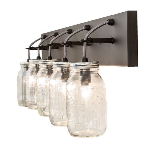 Meyda Lighting Mason Jar 40" 5-Light Oil Rubbed Bronze Vanity Light With Clear Shade Glass