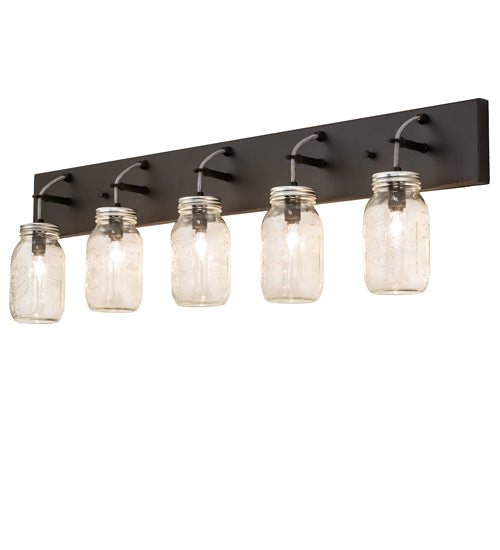 Meyda Lighting Mason Jar 40" 5-Light Oil Rubbed Bronze Vanity Light With Clear Shade Glass