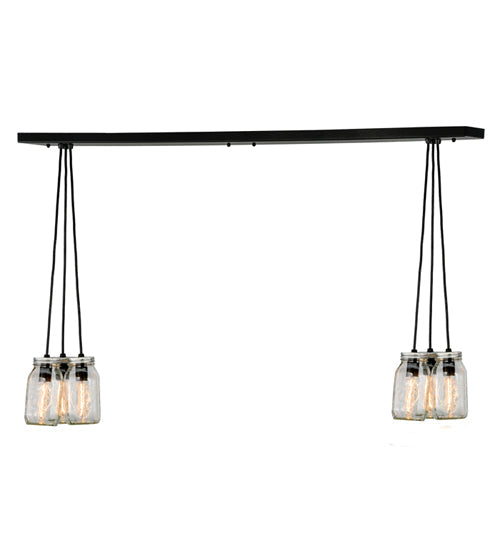 Meyda Lighting Mason Jar 48" 6-Light Textured Black Island Pendant Light With Clear Mason Jar Shade Glass