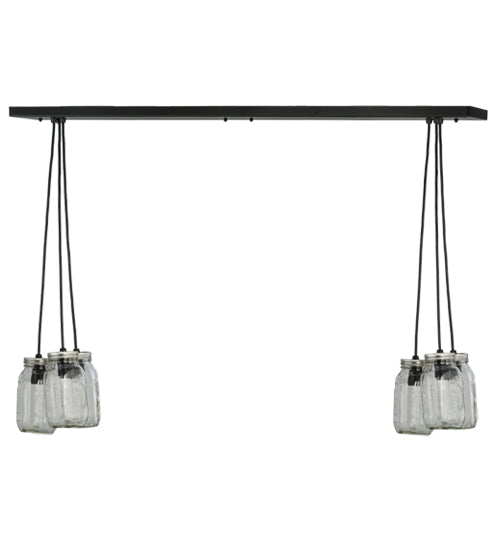 Meyda Lighting Mason Jar 48" 6-Light Textured Black Island Pendant Light With Clear Mason Jar Shade Glass