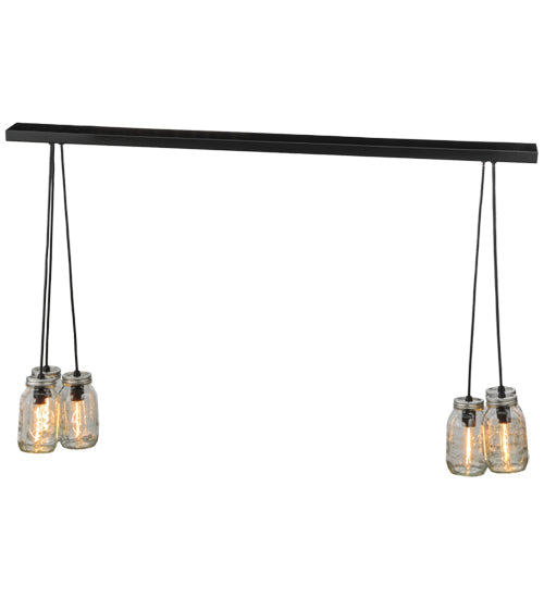 Meyda Lighting Mason Jar 48" 6-Light Textured Black Island Pendant Light With Clear Mason Jar Shade Glass