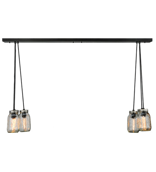 Meyda Lighting Mason Jar 48" 6-Light Textured Black Island Pendant Light With Clear Mason Jar Shade Glass