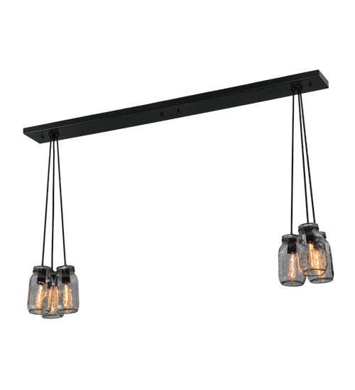 Meyda Lighting Mason Jar 48" 6-Light Textured Black Island Pendant Light With Clear Mason Jar Shade Glass