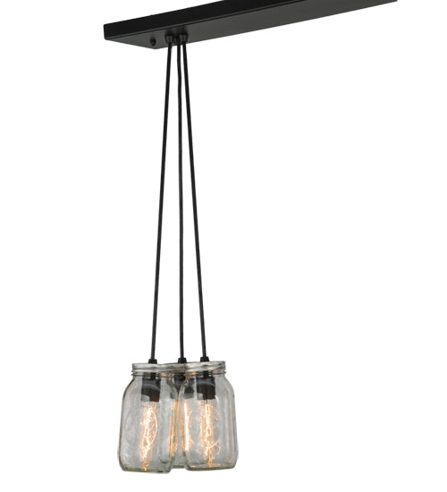 Meyda Lighting Mason Jar 48" 6-Light Textured Black Island Pendant Light With Clear Mason Jar Shade Glass