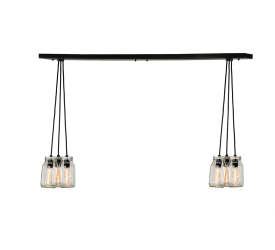 Meyda Lighting Mason Jar 48" 6-Light Textured Black Island Pendant Light With Clear Mason Jar Shade Glass