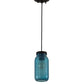 Meyda Lighting Mason Jar 5" Textured Black Mini Pendant Light With Powder Blue Jar Shade Glass