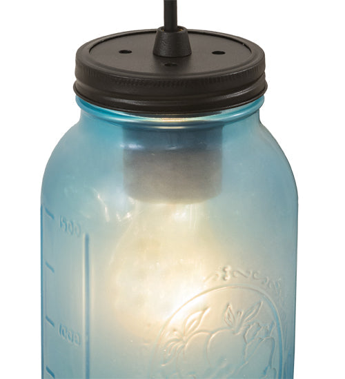 Meyda Lighting Mason Jar 5" Textured Black Mini Pendant Light With Powder Blue Jar Shade Glass