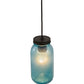 Meyda Lighting Mason Jar 5" Textured Black Mini Pendant Light With Powder Blue Jar Shade Glass