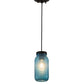 Meyda Lighting Mason Jar 5" Textured Black Mini Pendant Light With Powder Blue Jar Shade Glass