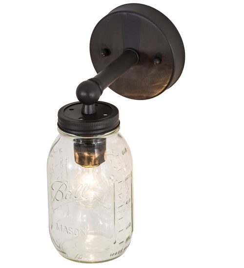 Meyda Lighting Mason Jar 5" Timeless Bronze Wall Sconce With Clear Jar Shade Glass