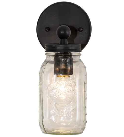 Meyda Lighting Mason Jar 5" Timeless Bronze Wall Sconce With Clear Jar Shade Glass