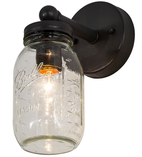 Meyda Lighting Mason Jar 5" Timeless Bronze Wall Sconce With Clear Jar Shade Glass