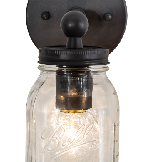 Meyda Lighting Mason Jar 5" Timeless Bronze Wall Sconce With Clear Jar Shade Glass