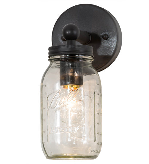 Meyda Lighting Mason Jar 5" Timeless Bronze Wall Sconce With Clear Jar Shade Glass
